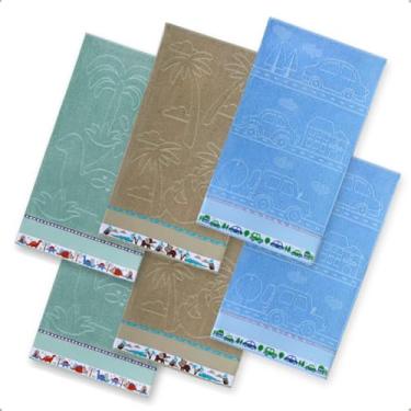 Imagem de Kit 6 Toalha Lavabo Infantil Jaquard Com Barra Pinte e Borde (Menino)