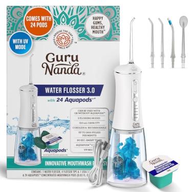 Imagem de GuruNanda Advanced Dental Water Flosser 3.0 com irrigador bucal modo UV e 24 Aquapods com enxaguante bucal para remoção de hálito fresco e placa, compacto e aprovado pela TSA