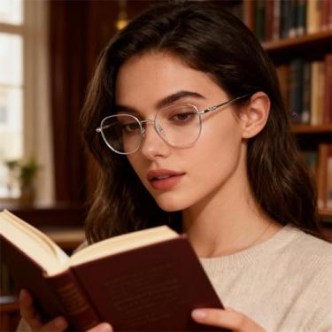 Imagem de Óculos clássicos modernos retrô com armação de metal transparente para mulheres e homens, óculos sem receita para uso diário, Prata