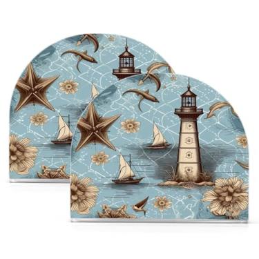 Imagem de Wassud Porta-guardanapos de acrílico estilo náutico vintage, dispensador de guardanapos de papel moderno em forma de U para mesa, cozinha, sala de jantar, bancada 2 peças (comporta 50-60 guardanapos)