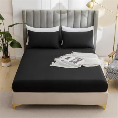 Imagem de XLCZMYL Jogo de lençol de cama escovado de cor sólida ultramacia, lençol com elástico e fronha, tamanho de cama de casal, hipoalergênico, lavável na máquina, preto, casal 3 peças