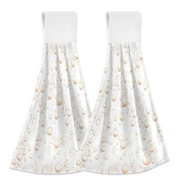 Imagem de Wassud Toalhas de mão penduradas de cozinha, pacote com 2, toalhas de banheiro com bolhas super macias com laços de adesivo mágico, toalha de secagem rápida altamente absorvente para banho, banheiro