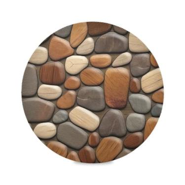Imagem de Wassud Tapetes de mesa redondos de seixos marrons para cozinha e jantar, tapetes laváveis e resistentes ao calor, decoração de mesa 39 cm