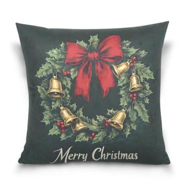 Imagem de Wassud Capa de almofada decorativa vintage com guirlanda de Natal, 45,7 x 45,7 cm, para sofá, casa, casa de fazenda, decoração de quarto