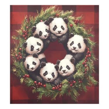 Imagem de STAYTOP Linda guirlanda de Natal panda capa de ímã de lava-louças 58 x 66 cm para porta da frente capas decorativas de geladeira adesivo magnético para máquina de lavar louça painel de geladeira