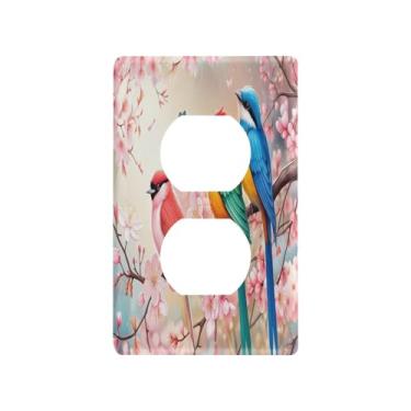 Imagem de Wassud Placa de cobertura de interruptor de luz pássaros em galhos capas de tomada decorativa placa de parede para tomadas elétricas duplex 4,53 x 2,76 polegadas