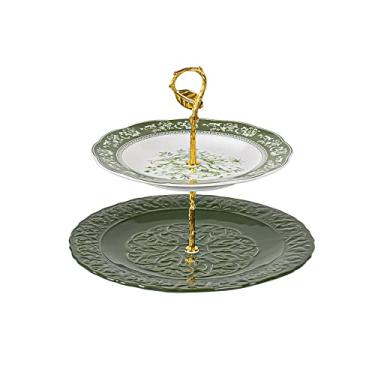 Imagem de YYBOES Fruteira Prato de Fruteira Novo Chinês Pintado à Mão Cerâmica Fruteira Decoração de Sala de Estar Dupla Camada Porcelana Prato de Sobremesa Prato de Frutas Prato de Frutas