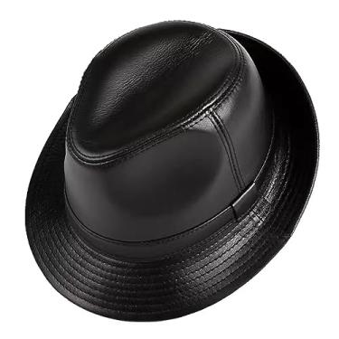 Imagem de Chapéu Trilby Masculino Elegante Aba Curta Jazz Boné Vintage Cavalheiro Jazz Chapéu Outono Inverno Couro Gangster Chapéu (D-M