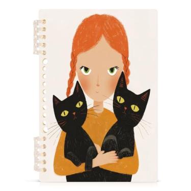 Imagem de Burbuja Caderno de meninas com gatos, papel pautado universitário A5 com 60 folhas, fichário para escritório, 1 pacote