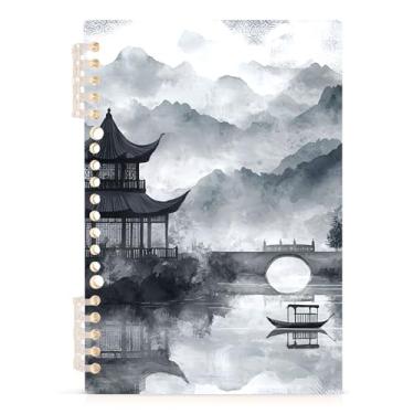 Imagem de Burbuja Caderno de paisagem com pintura a tinta chinesa, papel pautado universitário A5 com 60 folhas, fichário para escritório, 1 pacote
