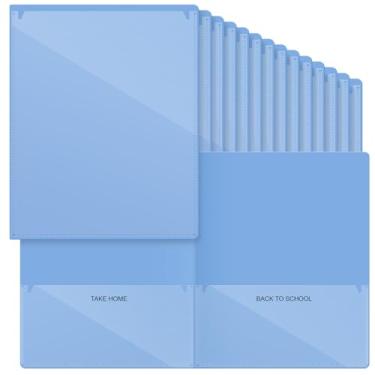 Imagem de Henoyso 48 pastas de plástico para levar para casa com 2 bolsos para pais, professores, sala de aula, comunicação, lição de casa para estudantes, pais, professores, conector (azul claro)