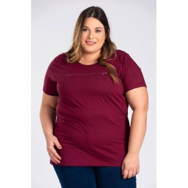 Imagem de T-shirt Feminina Plus Size Malha Algodão Estampada "Happiness looks go