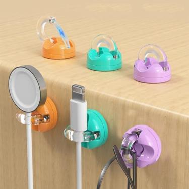 Imagem de 2 peças organizador de cabos magnéticos multifuncionais com gancho giratório sob a mesa, suporte organizador de gerenciamento de cabos, 2,1 x 1,9 cm (cor aleatória)