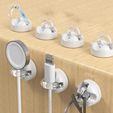 Imagem de 2 peças multifuncionais gancho giratório magnético organizador de cabos clipe de fio sob a mesa suporte organizador de gerenciamento de cabos, 2,1 x 1,9 cm (branco)