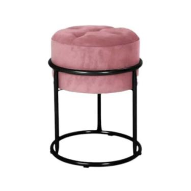 Imagem de Puff Banqueta de Ferro com Argola - Decoração para Quarto, Sala, Penteadeira e Ambientes Modernos puff redondo para Quarto, Sala e Penteadeira em Ambientes Modernos(PRETO E ROSE)