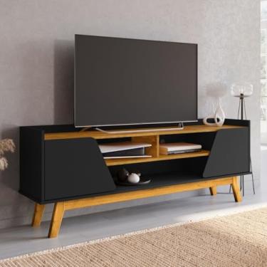 Imagem de Rack Para Sala Turim Tv Até 65 Polegadas Com Pés Madeira Preto Fosco e Naturalle