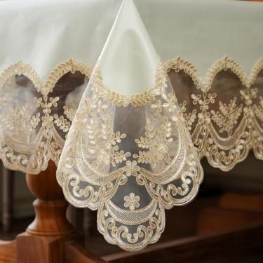 Imagem de ARTABLE Toalha de mesa retangular de renda à prova d'água com borda requintada de macramê para decoração de festa de casamento, cozinha, feriados (champanhe, 152 x 264 cm)
