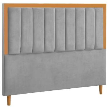 Imagem de Cabeceira Estofada Casal Paris Veludo Cinza 140 Cm