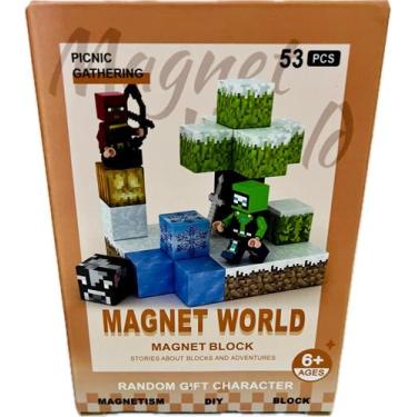 Imagem de Kit Blocos de Montar Magnético Minecraft  com 53 Peças  Construção Cri