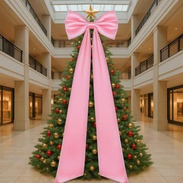 Imagem de Juinte 50 x 233 cm, laços extragrandes de Natal, enfeite de árvore de Natal gigante, decoração de laço, enfeite de árvore de cetim para decoração de Natal, guirlanda, decoração de festa de férias em