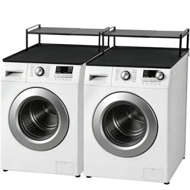 Imagem de 2 pacotes de bancada de lavadora e secadora com prateleira retrátil e tapete de silicone, conjunto universal de bancada de lavadora e secadora de carga frontal, prateleira de lavadora e secadora com