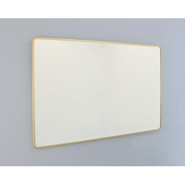 Imagem de Espelho de parede Austin Farmhouse 61 cm x 91 cm sobre a pia espelho de banheiro, vidro temperado "latão" espelho de vaidade arredondado, ótimo para corredor/entrada/quarto, pendurado horizontal