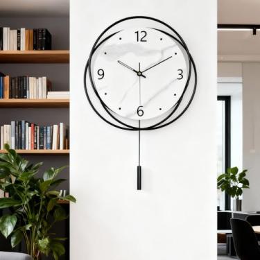 Imagem de Relógio de parede decorativo silencioso de qualidade sem tique-taque operado por bateria com pêndulo cilíndrico, relógio de parede grande para sala de estar, cozinha, escritório, banheiro, quarto