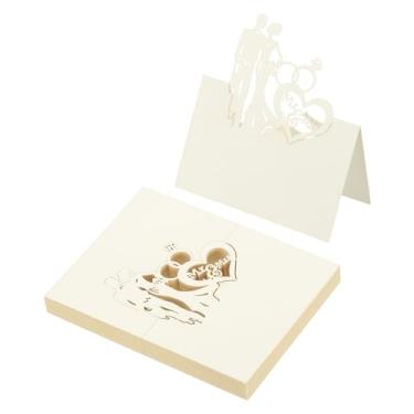 Imagem de PATIKIL 50 peças de cartões de casamento, cartões de visita, papel com glitter, etiquetas de assento dobradas para mesa, buffet, recepção, jantar, festa, bege