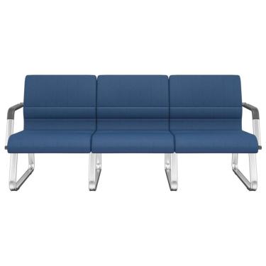 Imagem de Cadeira Longarina 3 Lugares Recepção Com Braço Pés Cromado Lev P03 Crepe Azul - Lyam Decor