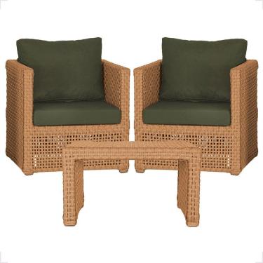 Imagem de Mesa E 2 Poltronas Madri Corda Náutica Estofado 13 Trama Terra Cota