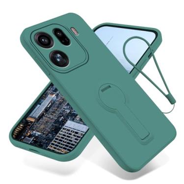Imagem de Wousunly Compatível com Oppo Find X9 Pro, capa de silicone com cordão e suporte, capa de telefone para Find X9 Pro com suporte fino para capa protetora à prova de choque (verde grama)