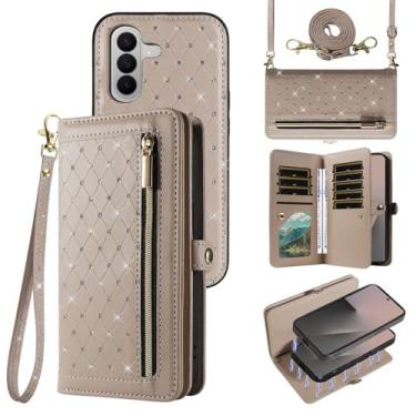 Imagem de Asuwish Capa de celular para Samsung Galaxy Z Fold 7 com zíper carteira magnética destacável com alça transversal com alça de cordão Bling Glitter Flip suporte para cartão de crédito ZFold Z7 G Fold7
