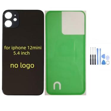 Imagem de Tampa traseira de vidro para iPhone 11 e para iPhone 12 de 6,1 polegadas de substituição para iPhone 12 mini 5,4 polegadas (no logotipo), com kit de ferramentas de reparo, adesivo pré-instalado (preto