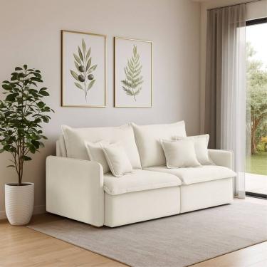 Imagem de Sofá 3 Lugares 2,00m Retrátil E Reclinável Em Tecido Veludo – Malta Lucadi Bege