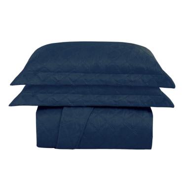 Imagem de Kit Cobre Leito Colcha Charlote Solteiro 2 Peças Dupla Face Liso Classic - Azul Marinho...