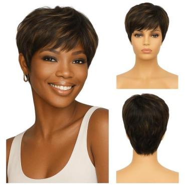 Imagem de Peruca Wig Cabelo Humano Natural Curta Corte Moderno Lisa - bbless, me