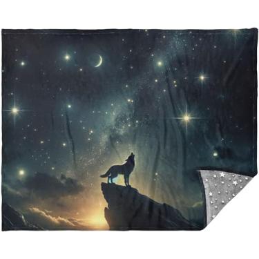 Imagem de TSENQUE Cobertor de lobo uivo céu estrelado mantas fofas mais macias para sofá 177,8 cm x 139,7 cm cobertor de sofá cinza personalizado