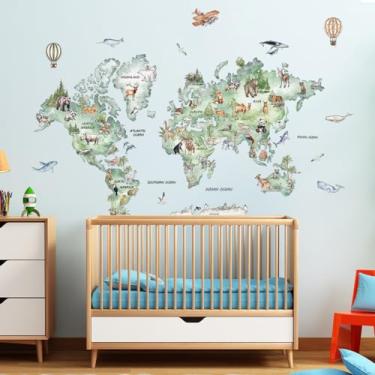 Imagem de Adesivos de parede de mapa do mundo de dinossauro, decalques educativos de parede de dinossauros e continentes murais para decoração de quarto de crianças, berçário, sala de aula (verde claro)