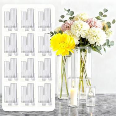 Imagem de Sandraheer Pacote com 48 vasos cilíndricos de vidro transparente para decoração de casamento e centros de mesa - castiçais flutuantes de 12,7 cm, 17,8 cm, 25,4 cm, 30,5 cm para eventos, decorações de