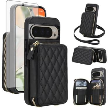 Imagem de Asuwish Capa de celular para Google Pixel 9/9 Pro/10/10 Pro 5G com protetor de tela de vidro temperado, alça transversal com bloqueio de RFID, suporte para cartão Pixel9 9Pro/Pixel10 10Pro Nine Ten