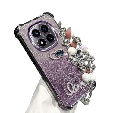Imagem de Capa de silicone com suporte e pulseira de glitter à prova de choque para Xiaomi Redmi Note 14 Pro Plus 14C 4G 5G, roxa, para Note 14 Pro 4G