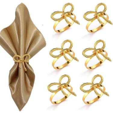Imagem de 6 anéis de guardanapo com laço dourado, porta-guardanapos de borboleta de metal para jantares, festas de casamento, banquete, mesa, reuniões de família, decoração de mesa