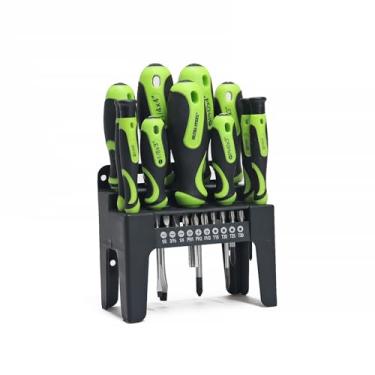 Imagem de ULTRA STEEL Conjunto de 21 chaves de fenda e brocas com suporte de armazenamento de plástico, 6 chaves de fenda, 10 bits, 4 chaves de fenda de precisão, suporte de broca