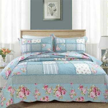 Imagem de Edredom patchwork 100% algodão, grosso, para ar condicionado, ideal para o verão, com lençol, capa de cama e fronha. Tamanho 005, 225x245cm.