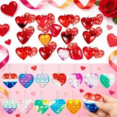 Imagem de Pacote com 6 enfeites para pendurar no Dia dos Namorados – Caixas de coração pré-cheias com chaveiros Fidget Popper e etiquetas de presente, ideal para presentes de sala de aula, lembrancinhas de