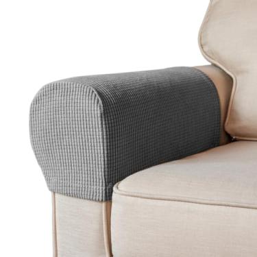Imagem de BAHULA Capas elásticas para apoio de braço de elastano para cadeiras, sofás, poltronas, poltronas, poltronas, poltronas, poltronas e poltronas, antimanchas e laváveis, conjunto de 2, cinza claro