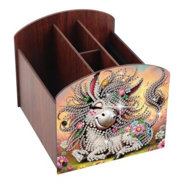 Imagem de AiYuanzsh Organizador de mesa de madeira com pintura de diamante, design de burro, caixa de armazenamento de arte de diamante DIY para mesa de escritório em casa, organizador decorativo de artesanato
