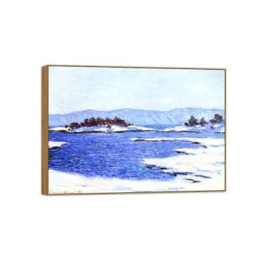 Imagem de Claude Monet Famosas Impressões em tela de parede prontas para pendurar - Banks of Fjord-Wood Frame Painting for Living Room Decor 80x115cm31x45in