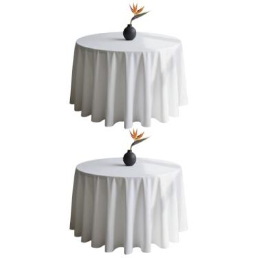 Imagem de WIGENIUS Pacote com 2 toalhas de mesa brancas redondas de 230 cm, toalha de mesa de poliéster para mesas redondas de 1,8 m, capas de mesa de tecido lavável resistente a rugas para festas, banquetes de