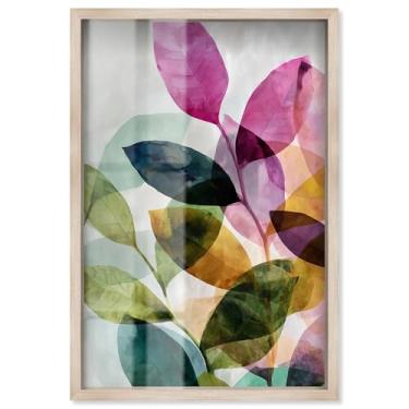 Imagem de Dossel translúcido I Shadowbox Print Pink Palm Wall Art por Art Remedy, moldura loira, 28 x 40 cm